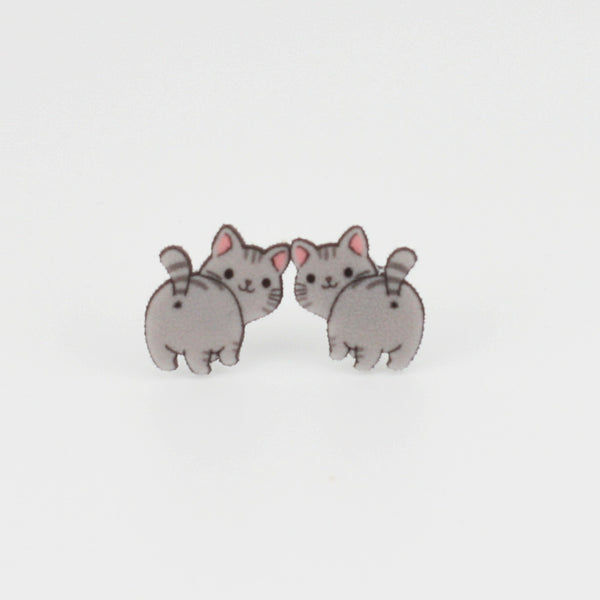 Grey Cat Butt Earring
