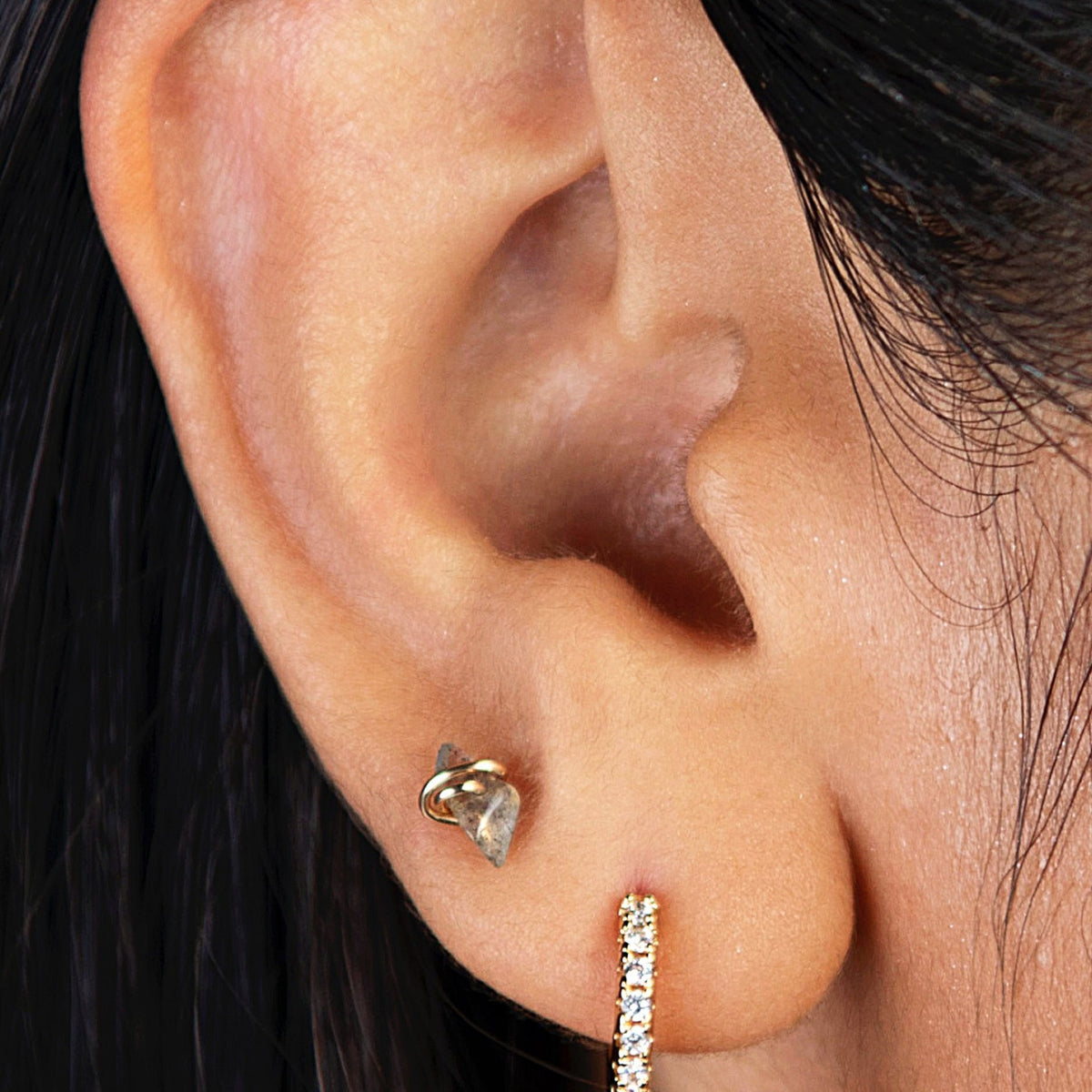 Labradorite Gold Stud Earring