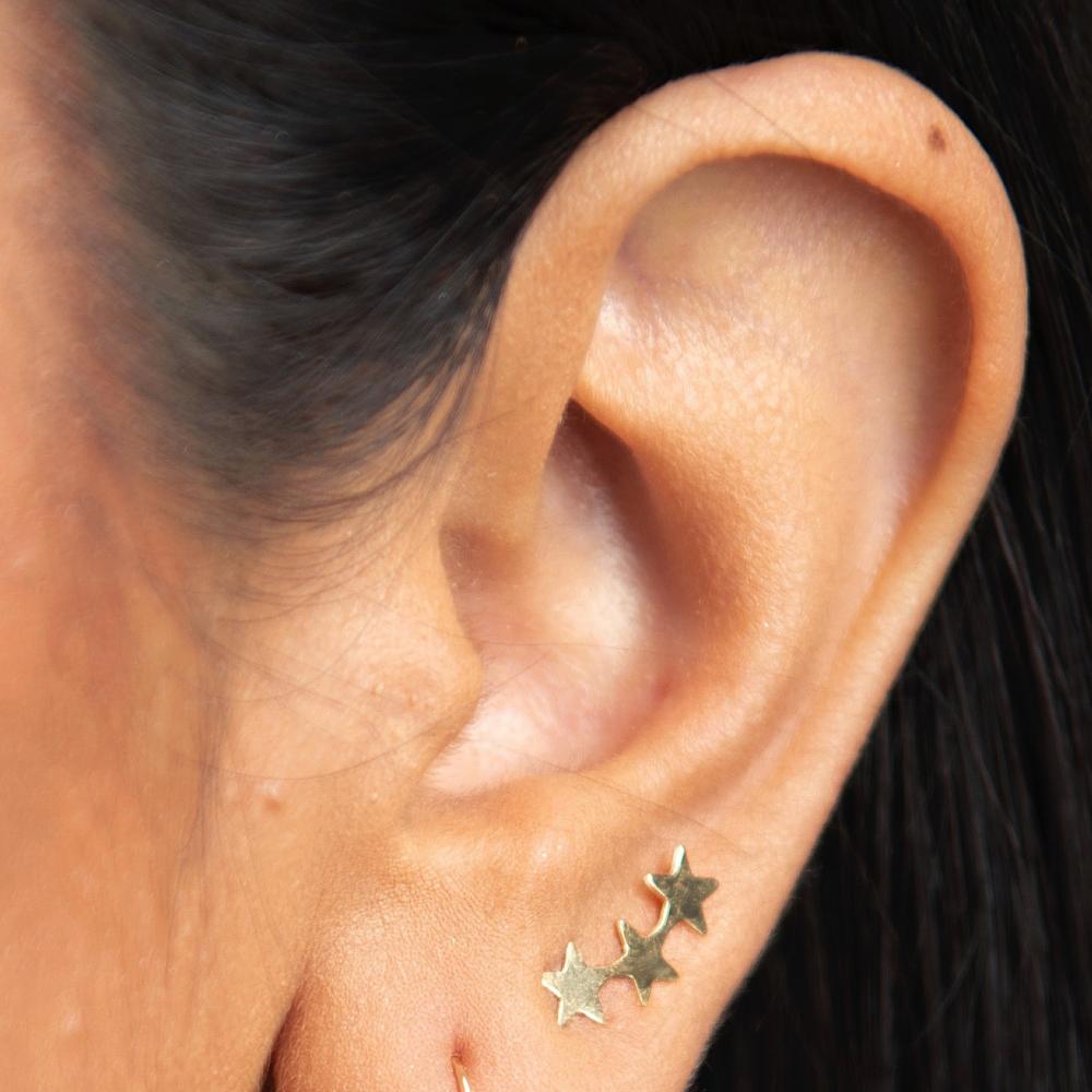 Triple Star Gold Stud Earring