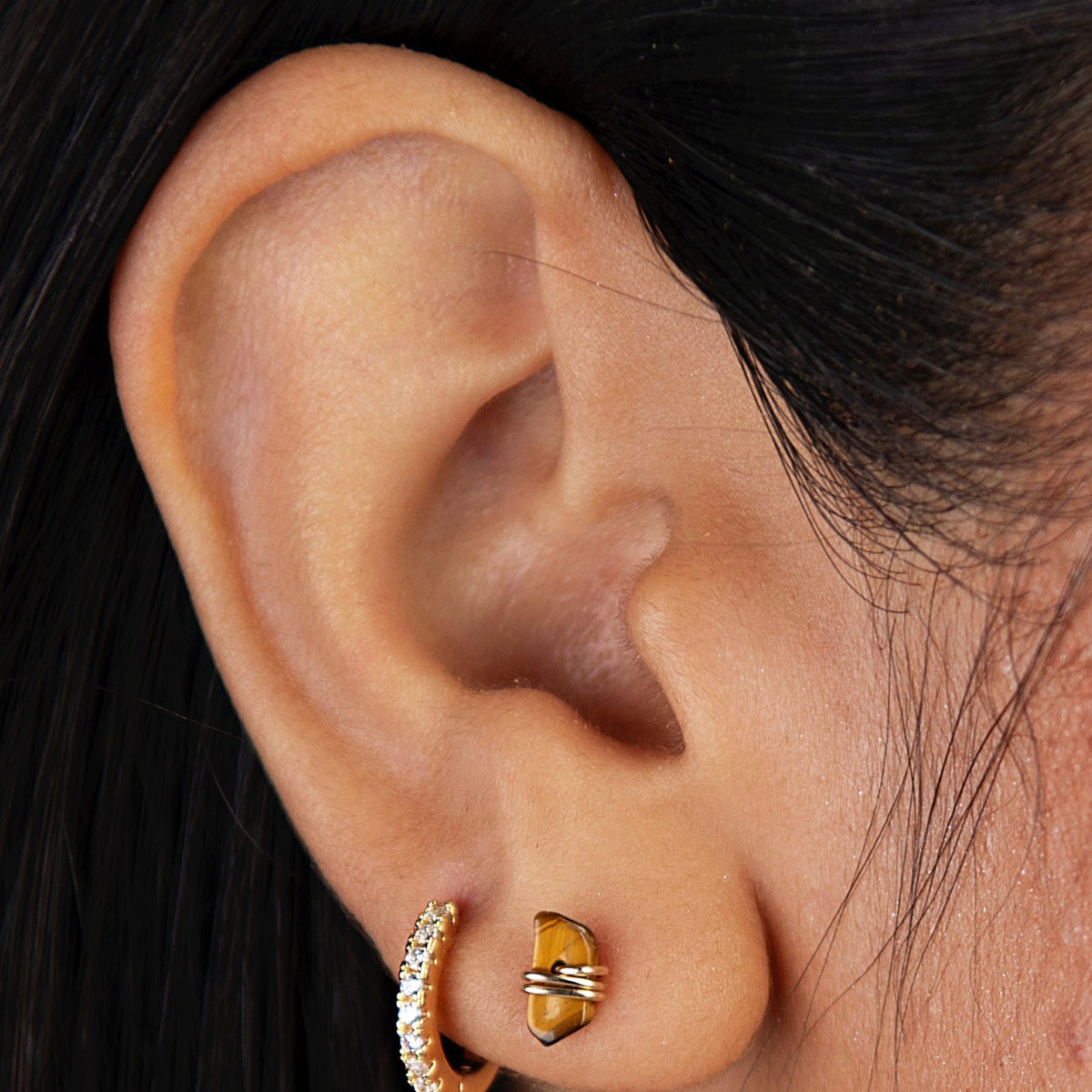 Tiger Eye Gold Stud Earring