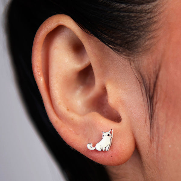 White Cat Earring