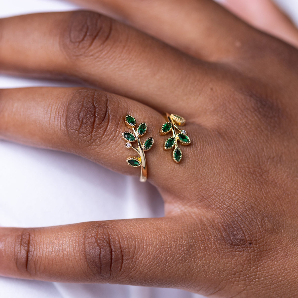 Green Leaf Adjustable Gold Ring