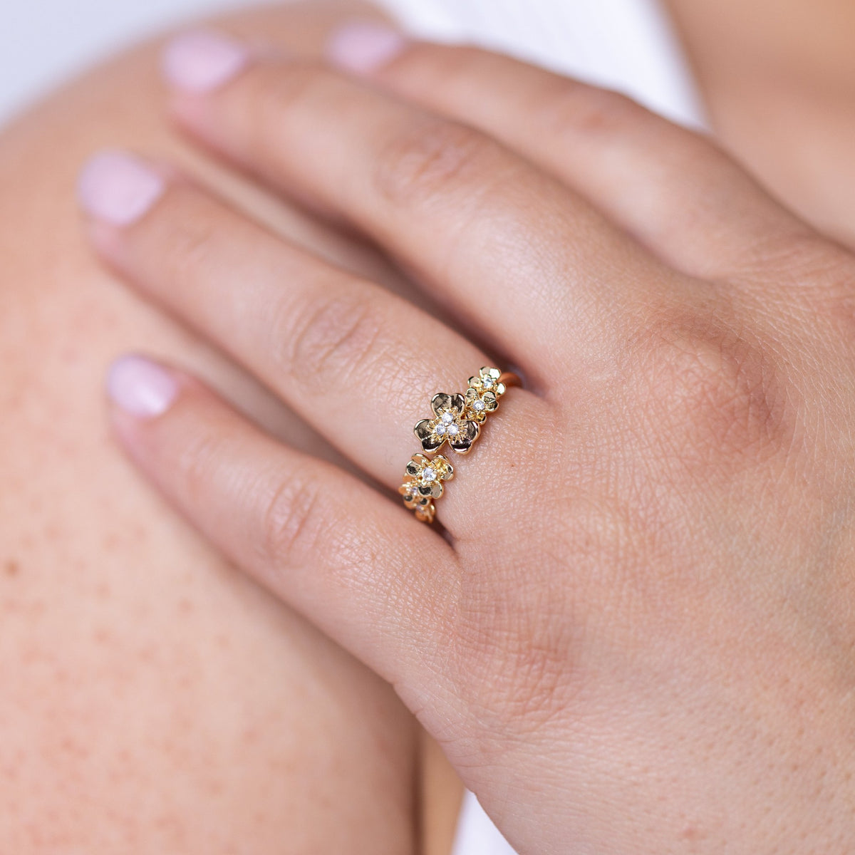 Flowers in Bloom Adjustable Gold Ring