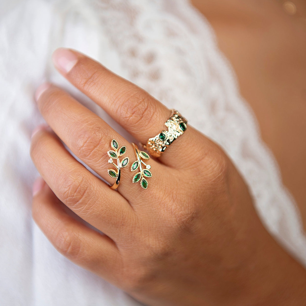 Green Leaf Adjustable Gold Ring