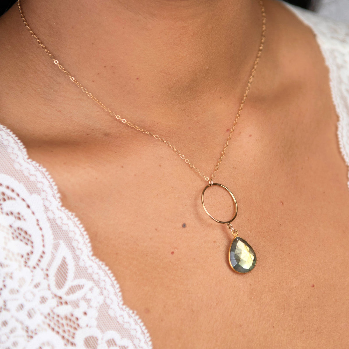 Labradorite with Gold Circle Necklace