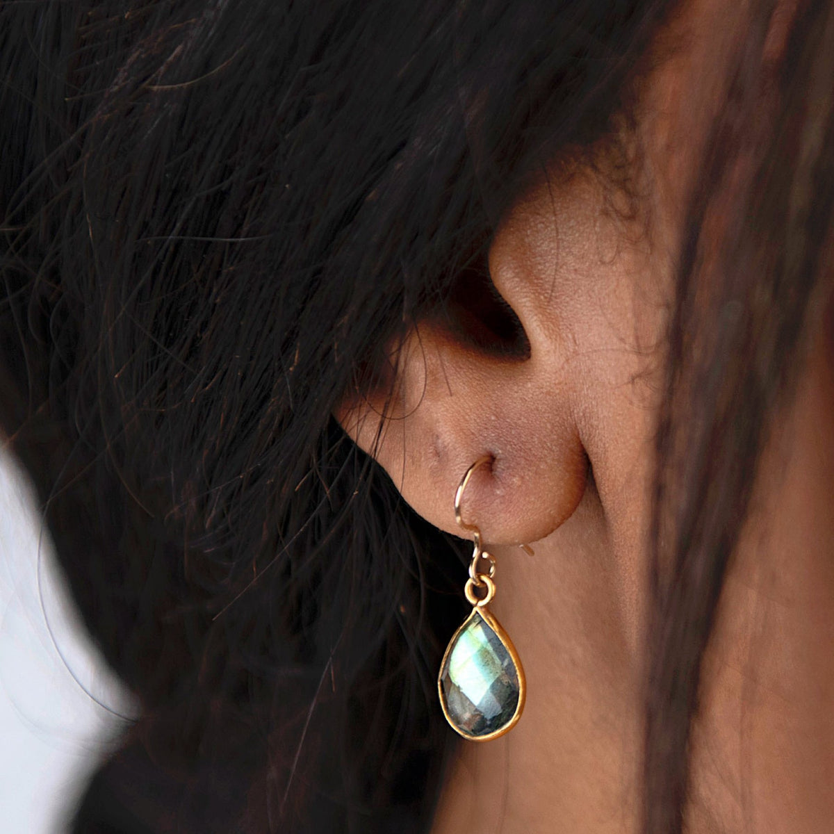 Labradorite Teardrop Gold Earring