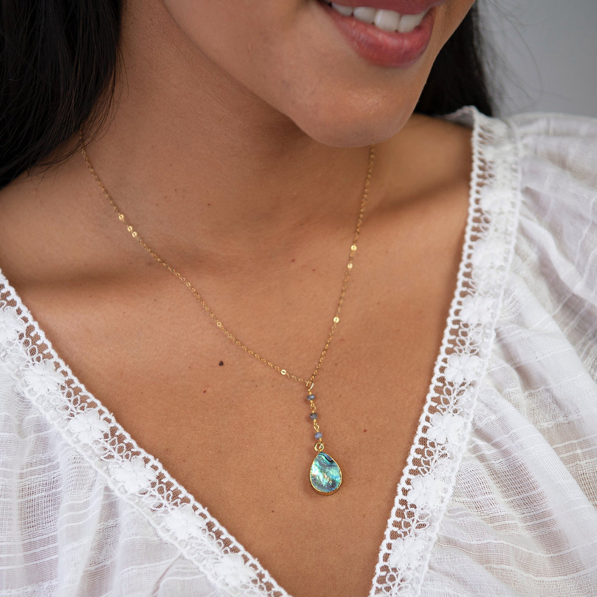 Abalone Teardrop Lariat Necklace