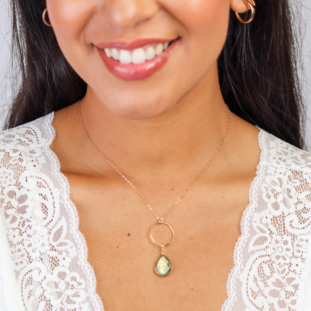 Labradorite with Gold Circle Necklace