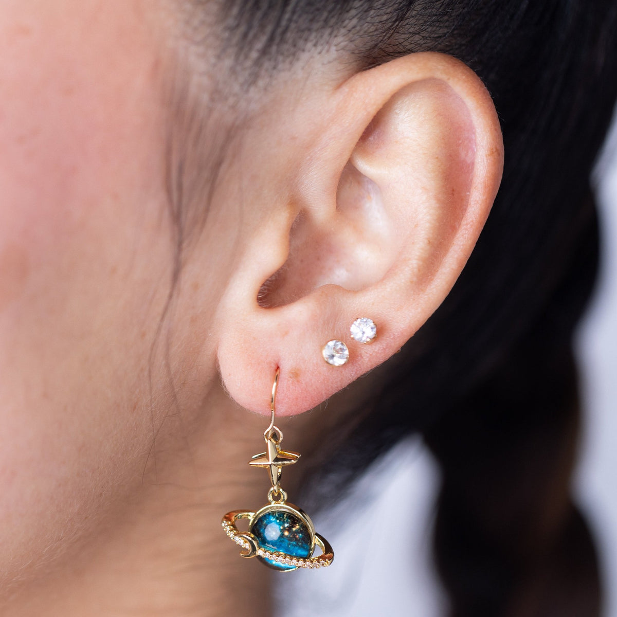 Saturn Gold Charm Earring