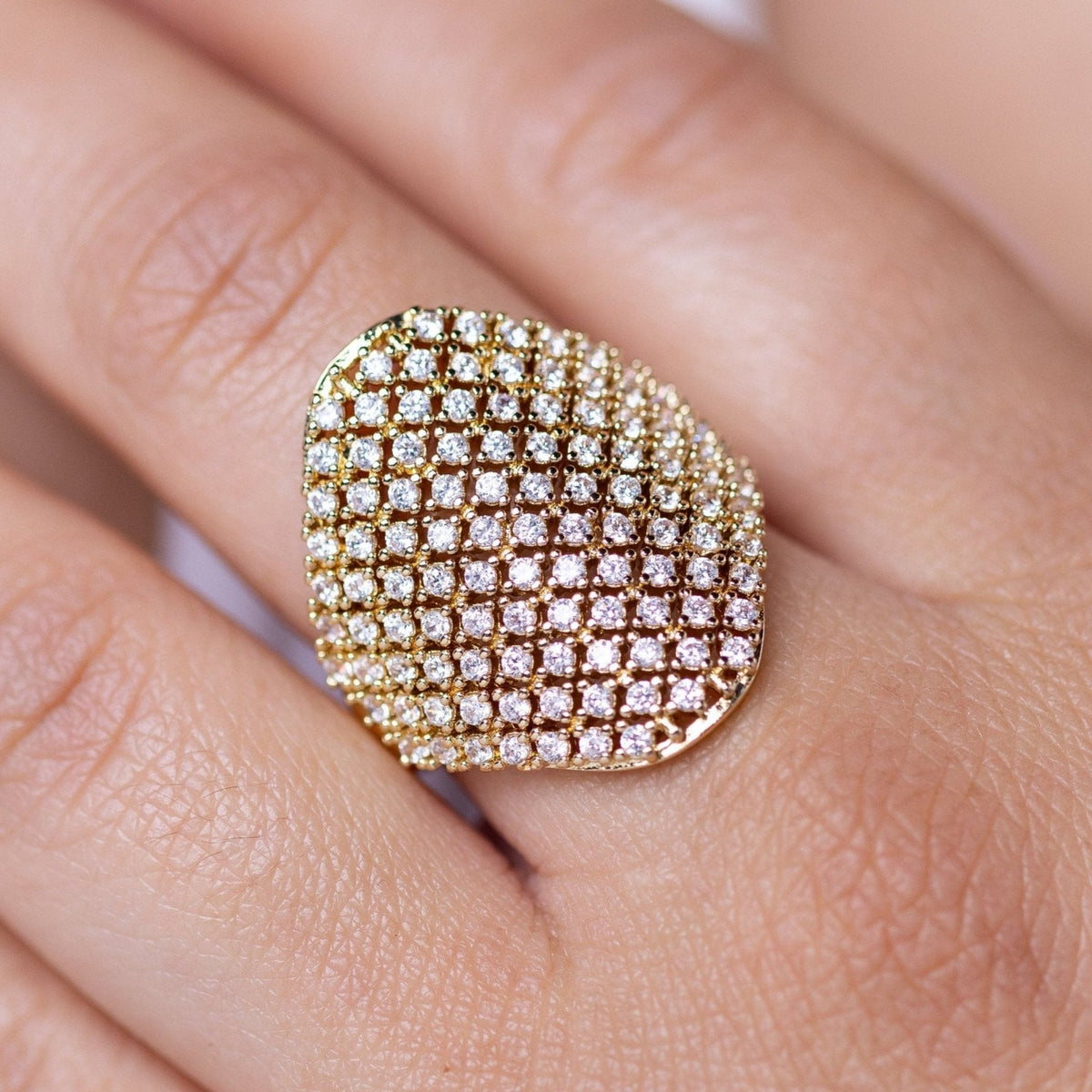 Cubic Zirconia Adjustable Gold Ring