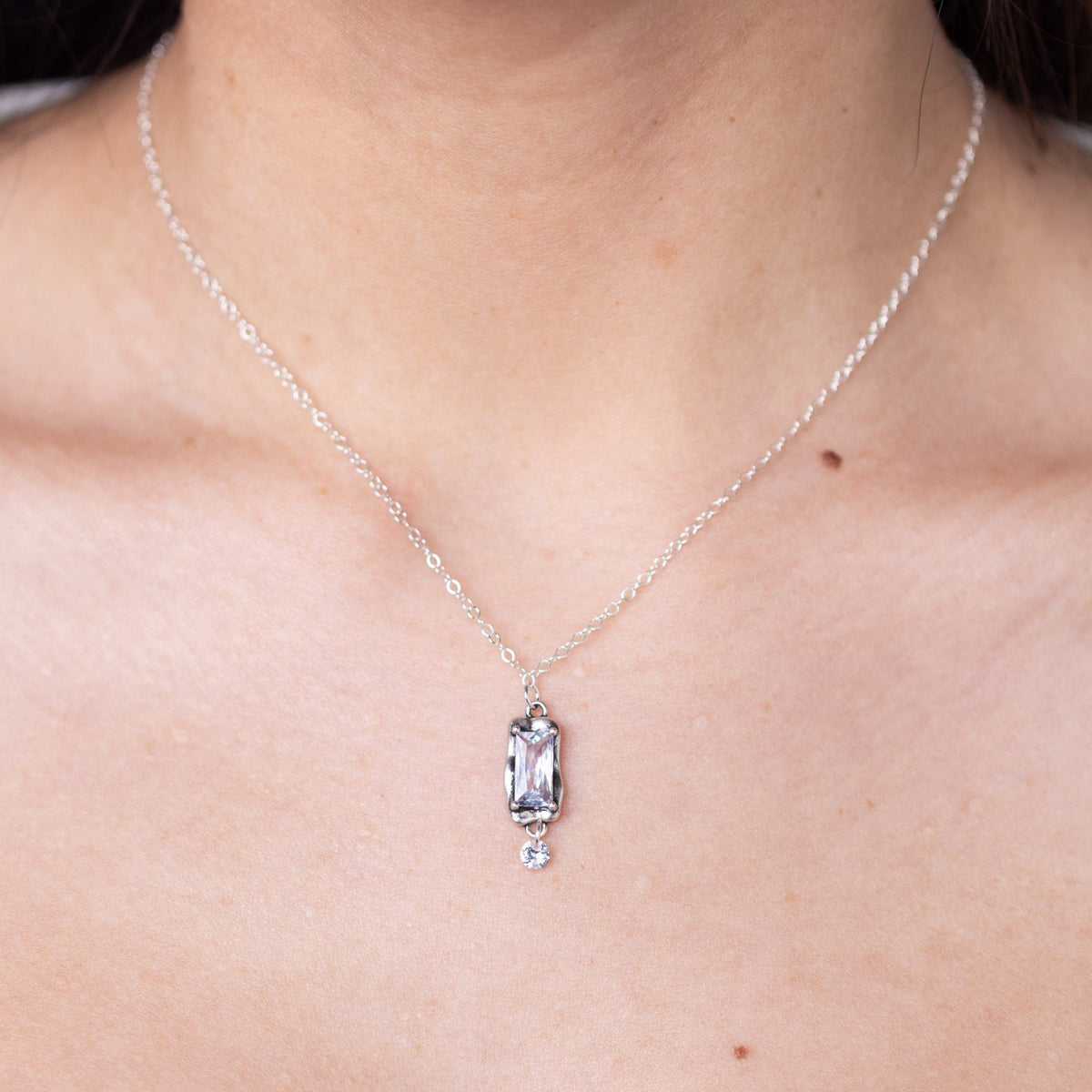 Molten Silver Cubic Zirconia Charm Necklace