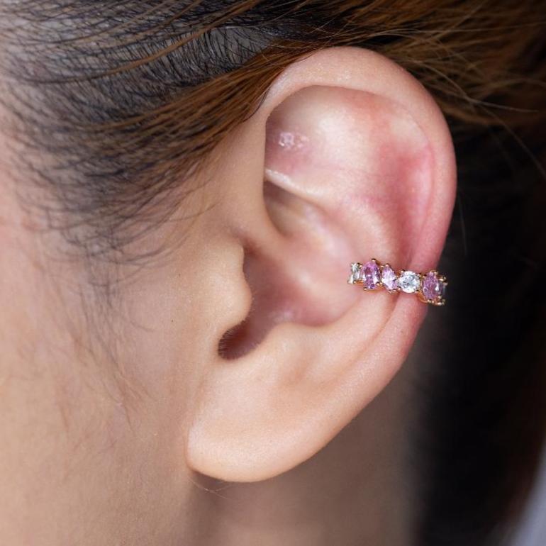 Pink and Clear Sparkle Gold Cuff