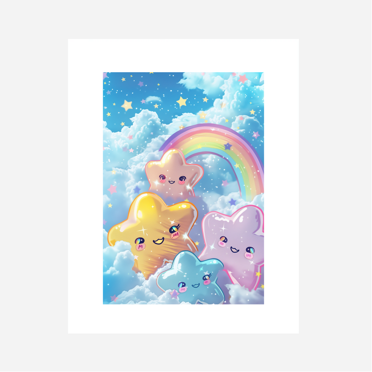 Pastel Stars and Rainbow Art Print