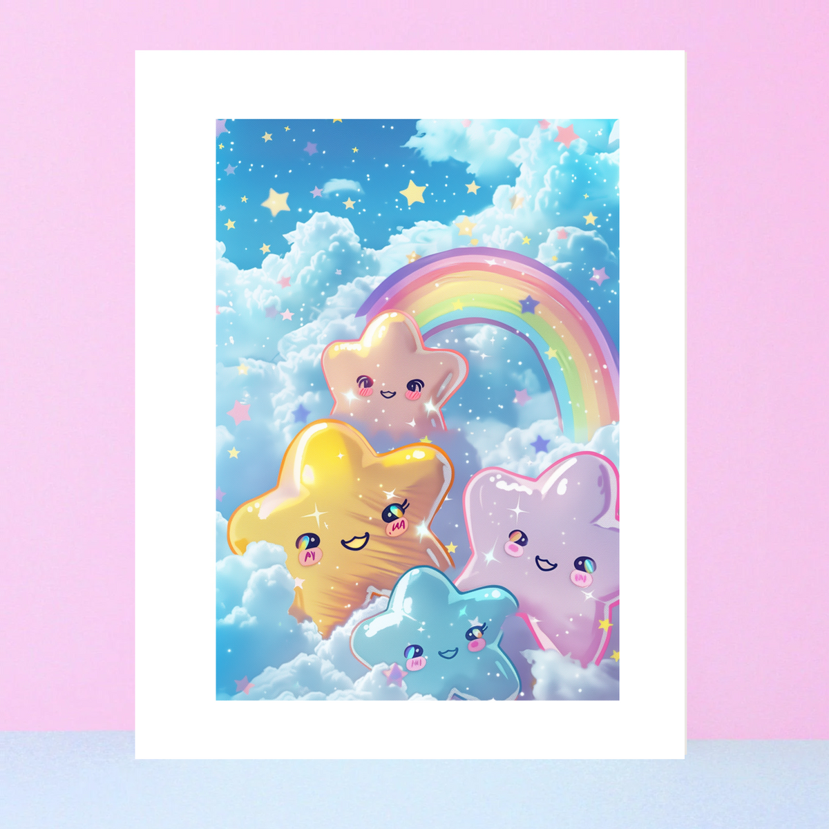 Pastel Stars and Rainbow Art Print