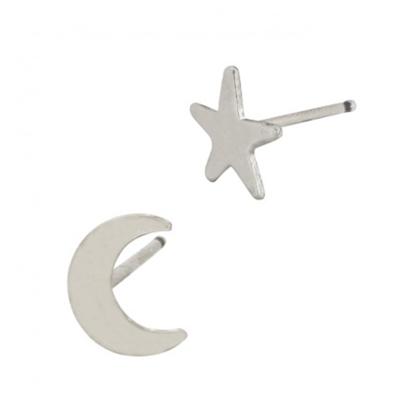 Star and Moon Silver Stud Earring