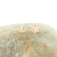 Star and Moon Stud Earring - Gold or Silver