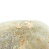 Star and Moon Stud Earring - Gold or Silver
