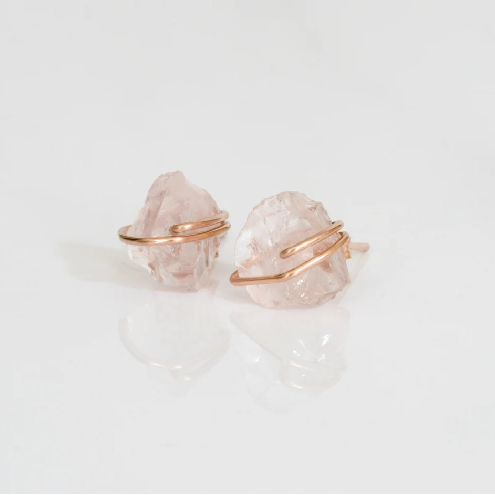 Rose Quartz Gold Stud Earring