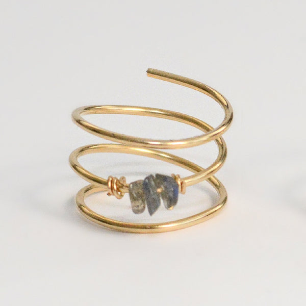 Labradorite Triple Band Gold Ring