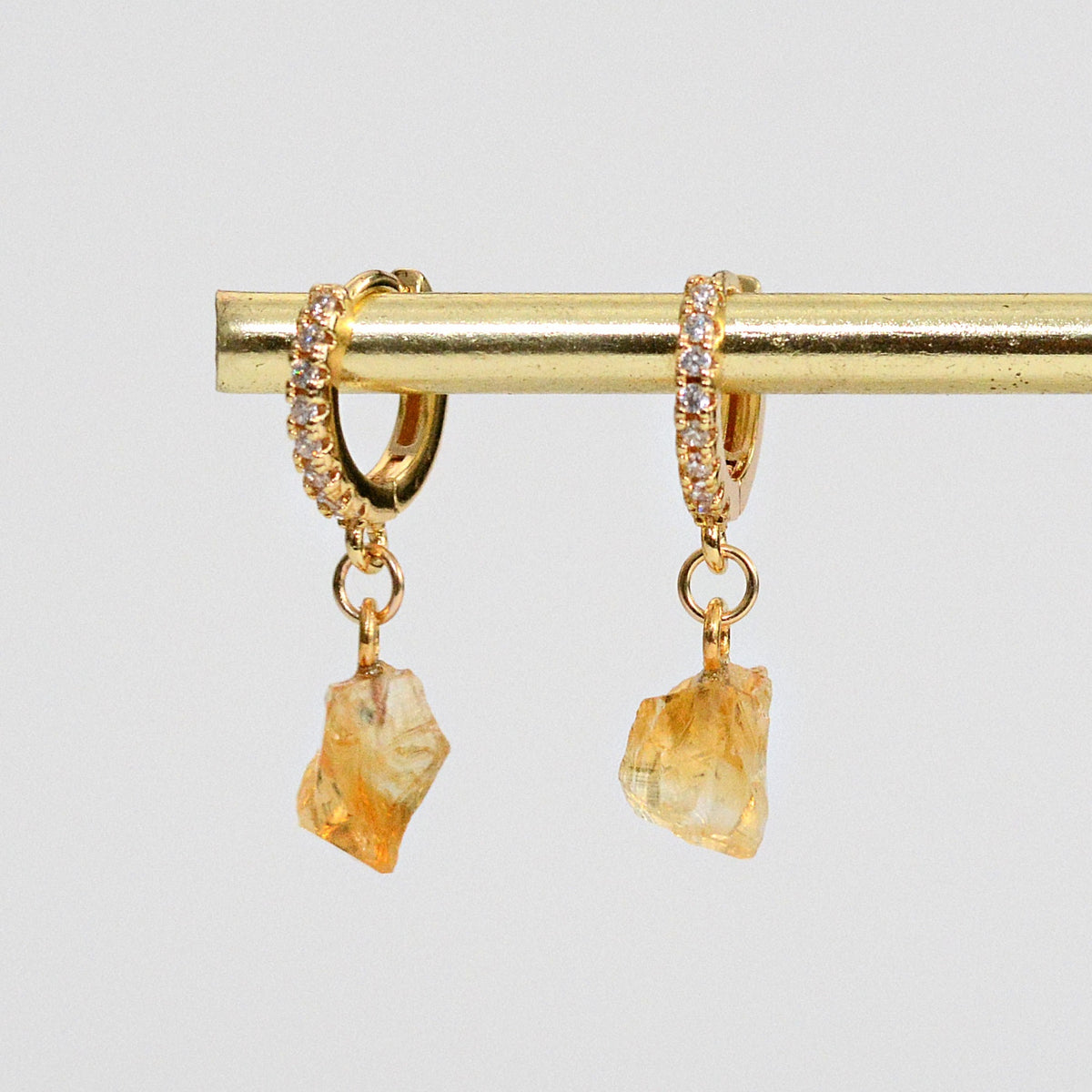 Citrine Nugget Gold Cubic Huggie