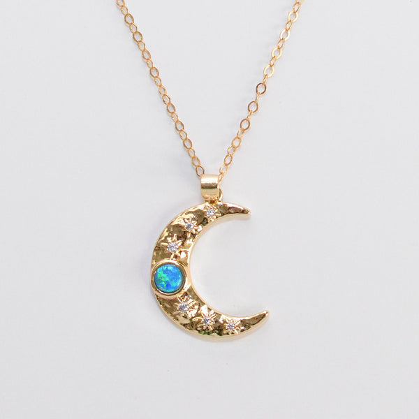 Opal Moon Charm Necklace