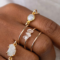 Rose Quartz Triple Band Gold Ring