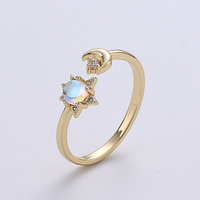Star and Moon Adjustable Gold Ring