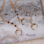 Crescent Horn Lariat Necklace - Choose your Gemstone