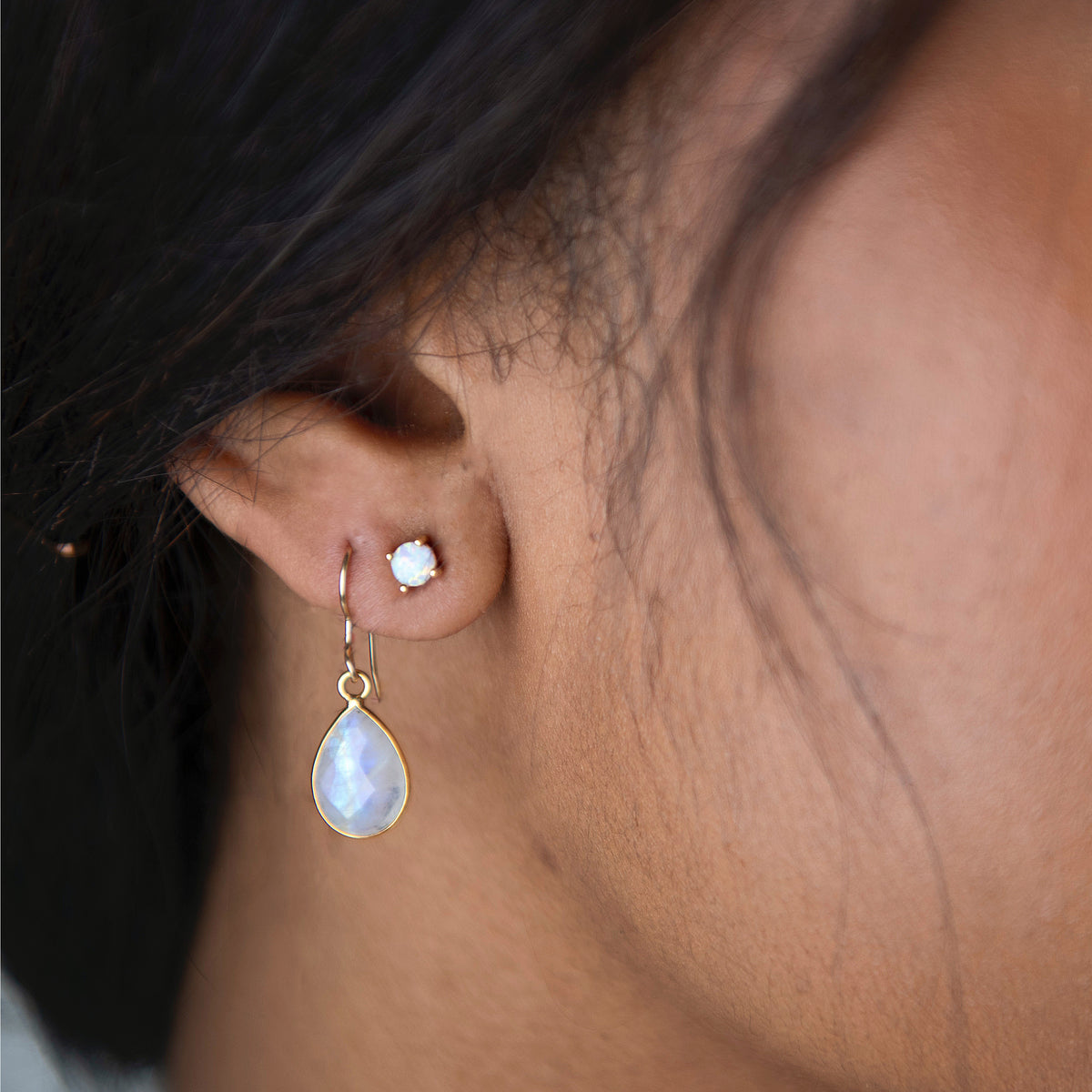 White Opal Stud Earring