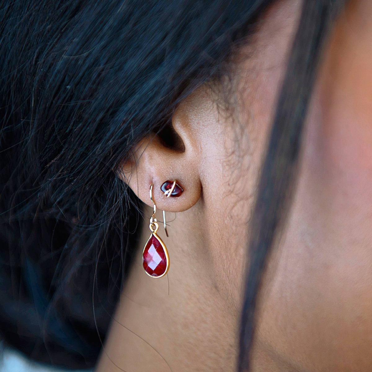 Garnet Gold Stud Earring