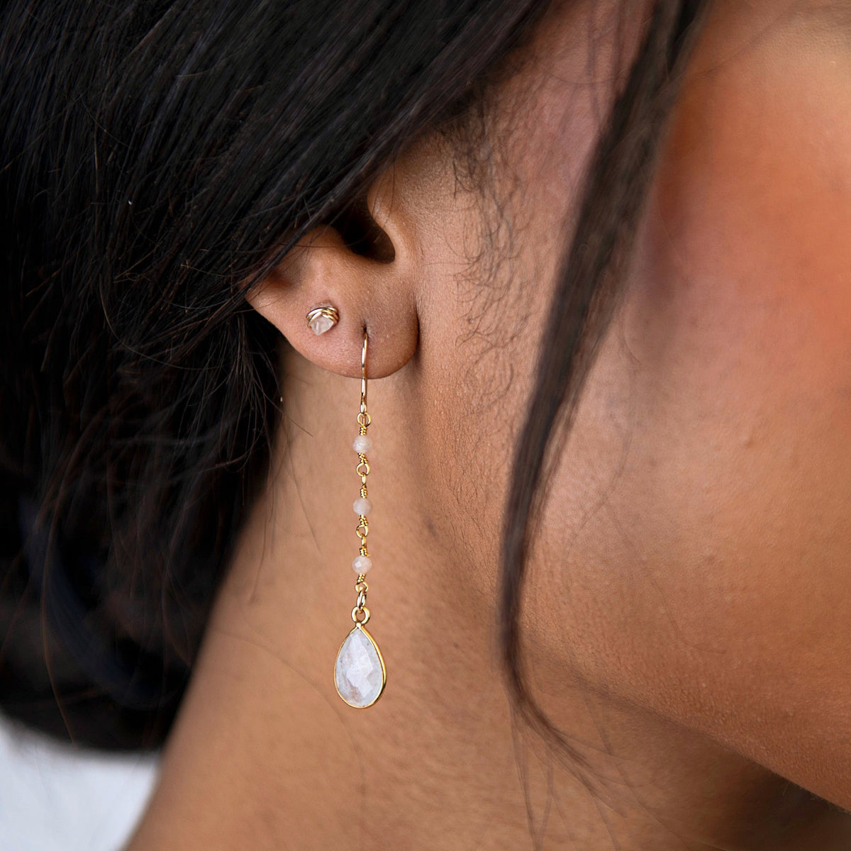 Rose Quartz Gold Stud Earring