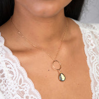 Labradorite Gem with Gold Circle Necklace