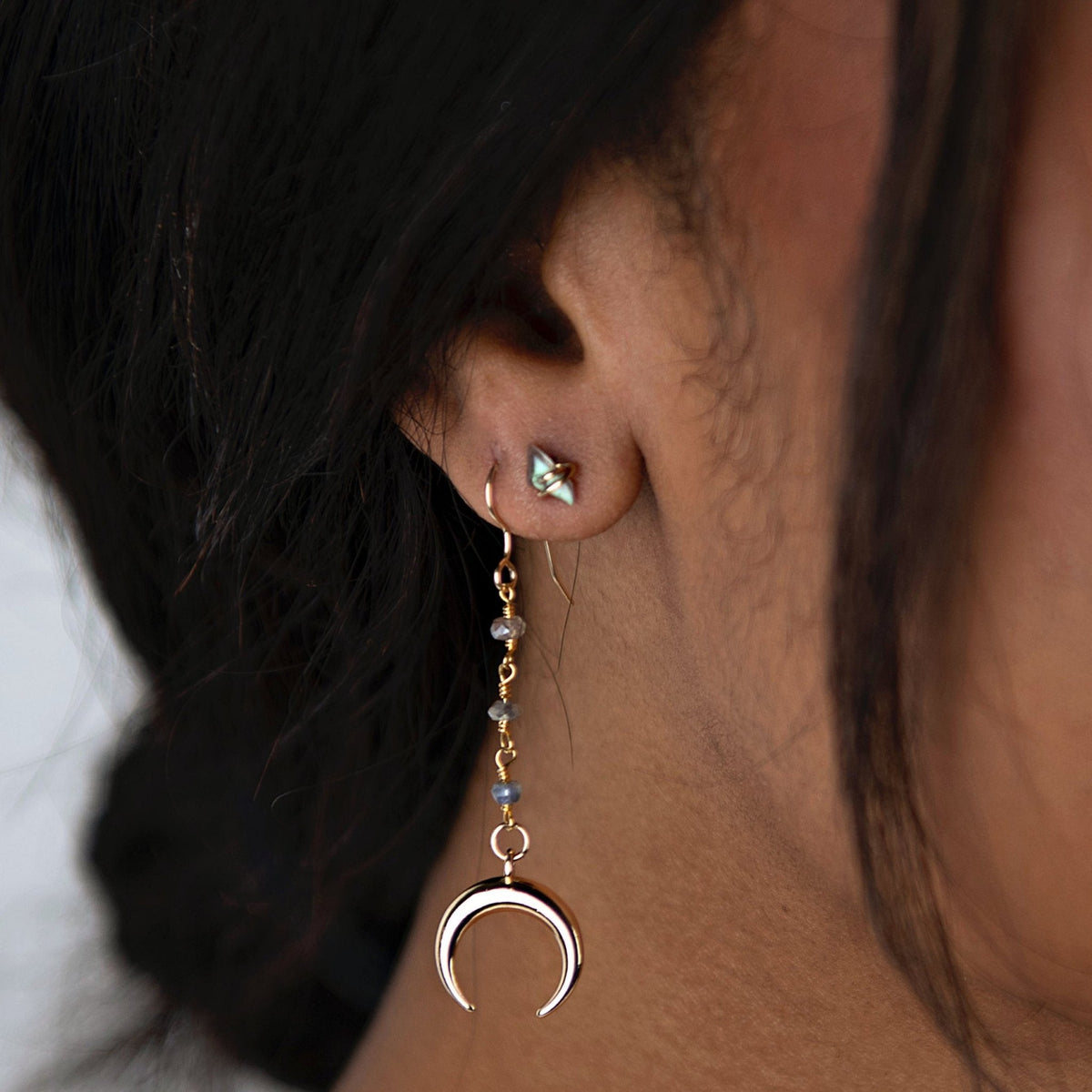 Labradorite Gold Stud Earring