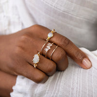 Rose Quartz Triple Band Gold Ring