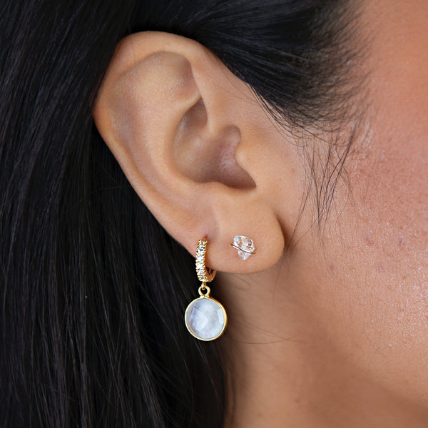 Moonstone Sparkle Hoop Earring - Gold or Silver